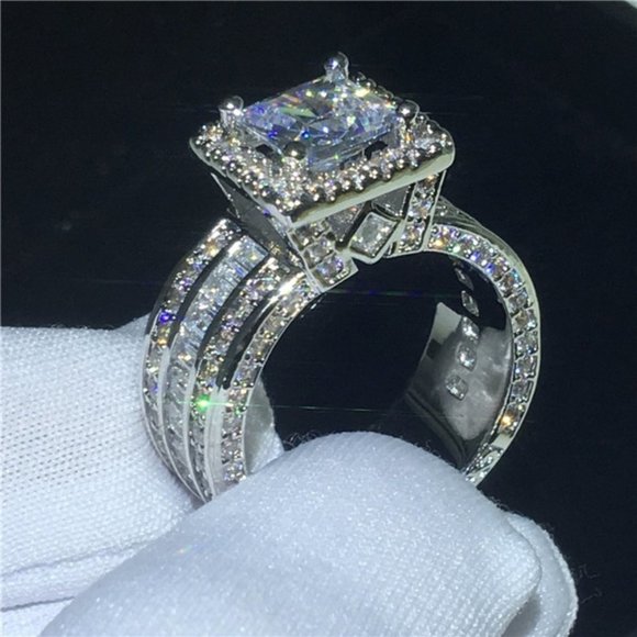 ✨ Three Layer Full  Square Anillos Princess Cut Rings for Women, PD194 - Picture 5 of 9